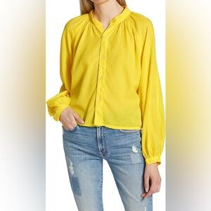 Mother The Sunburst Cotton Voile Shirt Yellow Long Sleeve Top Button Down Blouse